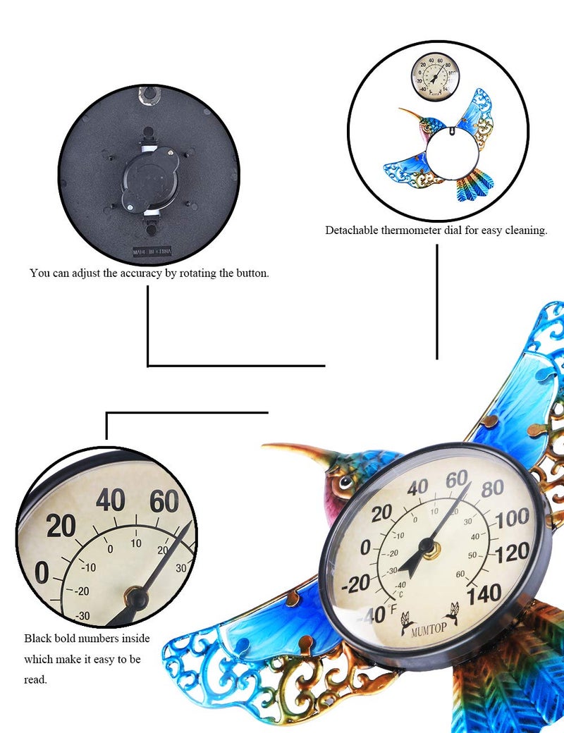 MUMTOP Indoor Outdoor Thermometer Hummingbird Waterproof Wall Mounted Thermometer for Patio, Yard, Garden - Image 2